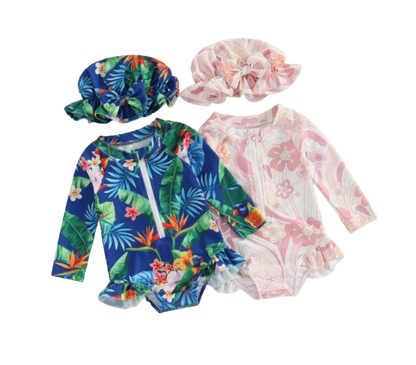 The Lucille - Baby Girl Princess Flower Print Zipper Beachwear