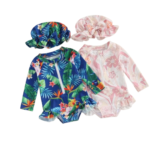 The Lucille - Baby Girl Princess Flower Print Zipper Beachwear