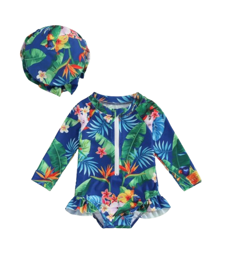 The Lucille - Baby Girl Princess Flower Print Zipper Beachwear