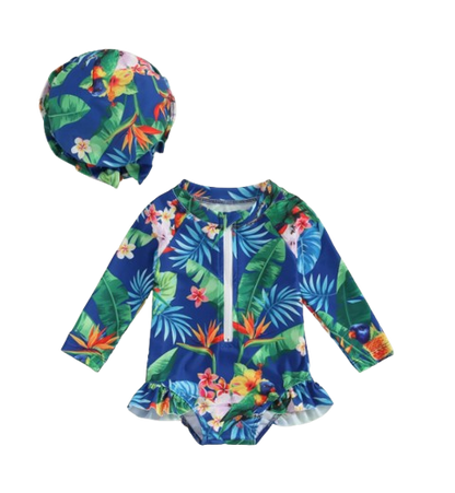 The Lucille - Baby Girl Princess Flower Print Zipper Beachwear