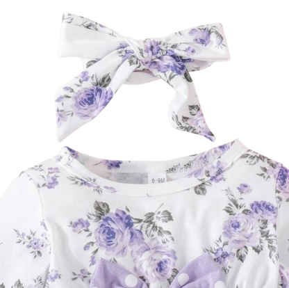 The Lydia - Baby Girl Purple Long Sleeve Blouse Floral Bow Front and Long Pants Polka Dotted Outfit