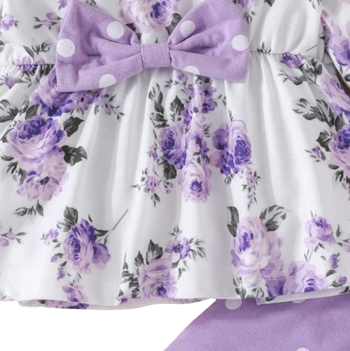 The Lydia - Baby Girl Purple Long Sleeve Blouse Floral Bow Front and Long Pants Polka Dotted Outfit