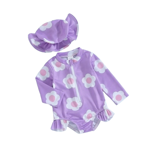 The Mabel - Baby Girl Cute Purple Ruffle Long Sleeve Swimwear