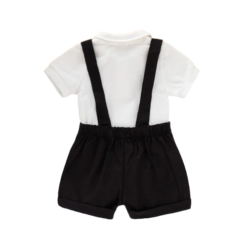 The Mael - Baby Boy Mini Gentleman Outfit Short Sleeve Shirt With Bow + Romper Short Pants