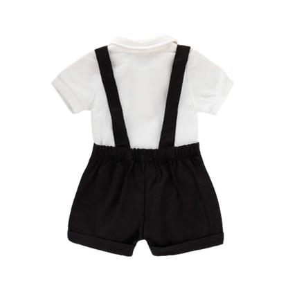 The Mael - Baby Boy Mini Gentleman Outfit Short Sleeve Shirt With Bow + Romper Short Pants