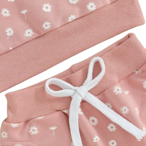 The Magnolia - Baby Girl Flower Print Sweatshirt + Pants + Headband