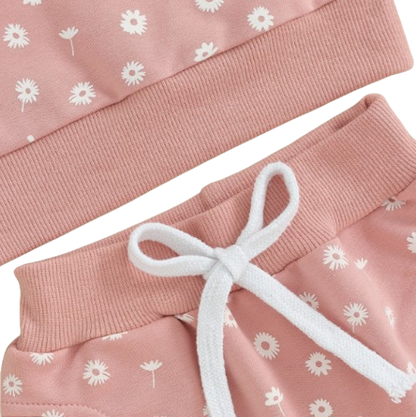 The Magnolia - Baby Girl Flower Print Sweatshirt + Pants + Headband