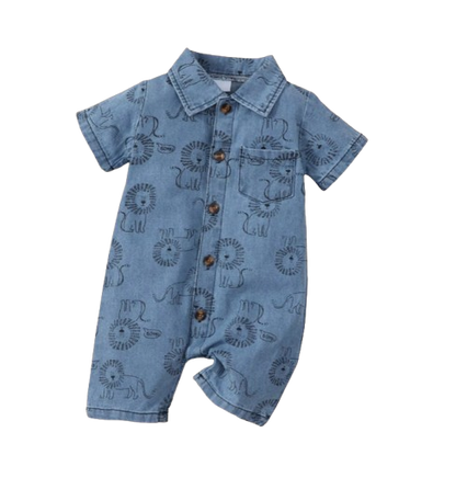 The Malachi - Baby Unisex Single Breasted Short Sleeve Lion Print Collar Polo