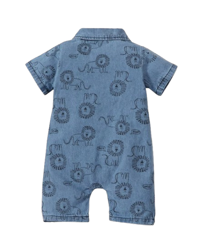 The Malachi - Baby Unisex Single Breasted Short Sleeve Lion Print Collar Polo