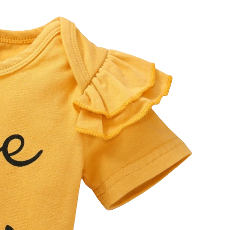 The Malia - Baby Girl Yellow Short Sleeve Crew Neck Tops + Floral Shorts + Headband