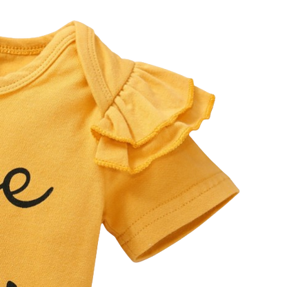 The Malia - Baby Girl Yellow Short Sleeve Crew Neck Tops + Floral Shorts + Headband