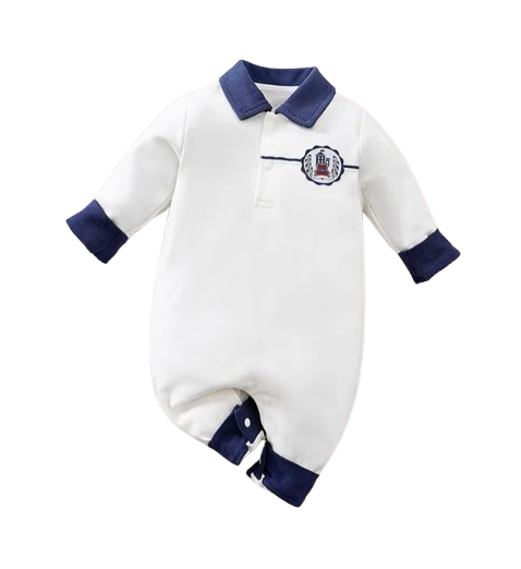 The Matias - Baby Boy White Casual Polo Shirt Jumpsuit