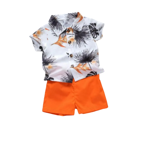 The Maxwell - Baby Boy Printed Collar Single Breasted Top + Casual Shorts