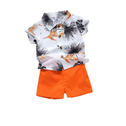 The Maxwell - Baby Boy Printed Collar Single Breasted Top + Casual Shorts