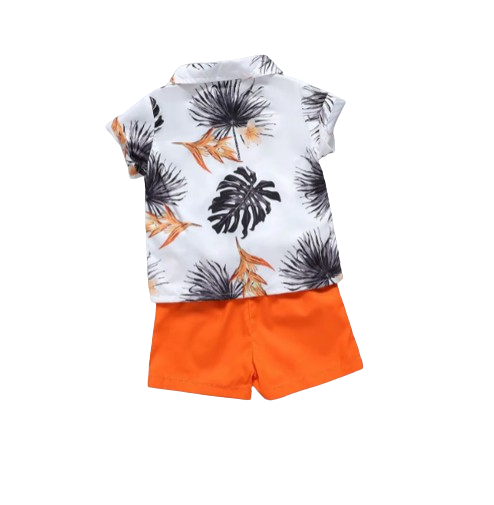 The Maxwell - Baby Boy Printed Collar Single Breasted Top + Casual Shorts