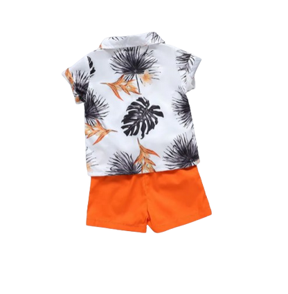 The Maxwell - Baby Boy Printed Collar Single Breasted Top + Casual Shorts