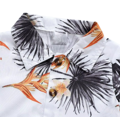 The Maxwell - Baby Boy Printed Collar Single Breasted Top + Casual Shorts