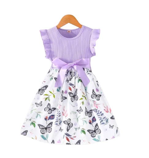 The Mia - Baby Girl Ruffled Sleeve Butterfly Floral Dress with Belt