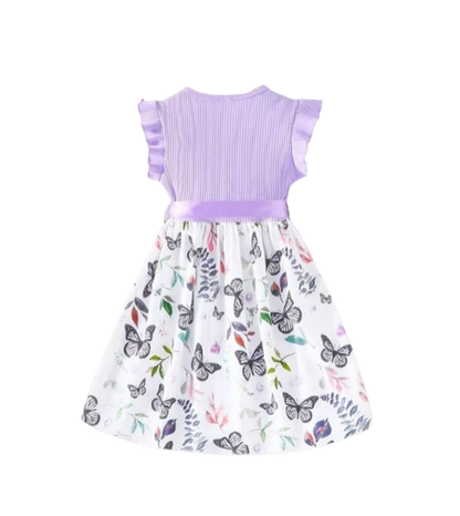 The Mia - Baby Girl Ruffled Sleeve Butterfly Floral Dress with Belt