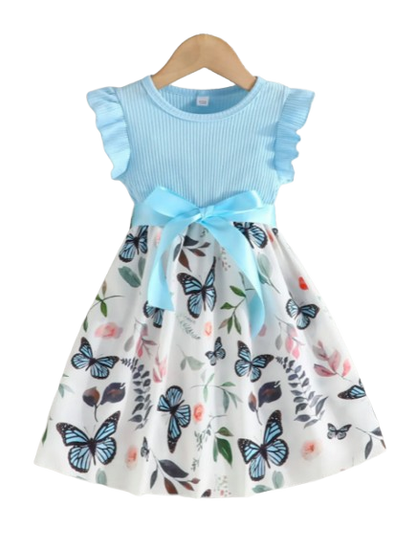 The Mia - Baby Girl Ruffled Sleeve Butterfly Floral Dress with Belt