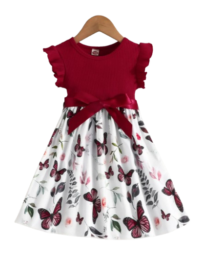 The Mia - Baby Girl Ruffled Sleeve Butterfly Floral Dress with Belt