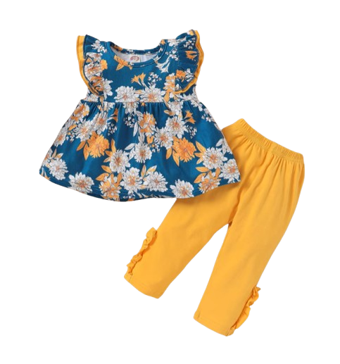 The Mila - Baby Girl Sleeveless Flower T-shirt + Solid Colored Leggings Pants