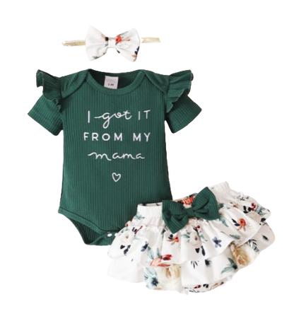 The Miriam - Baby Girl Green Short Sleeve Top + Floral Shorts + Headband