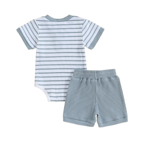 The Morrie - Short Sleeve Ribbed Striped Romper + Shorts