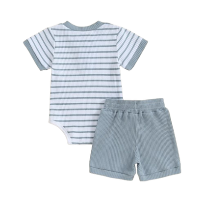 The Morrie - Short Sleeve Ribbed Striped Romper + Shorts