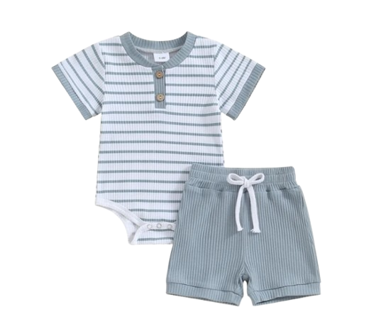 The Morrie - Short Sleeve Ribbed Striped Romper + Shorts