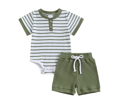 The Morrie - Short Sleeve Ribbed Striped Romper + Shorts