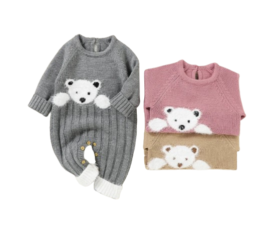 The Myles - Baby Unisex Bear Design Knitted Romper