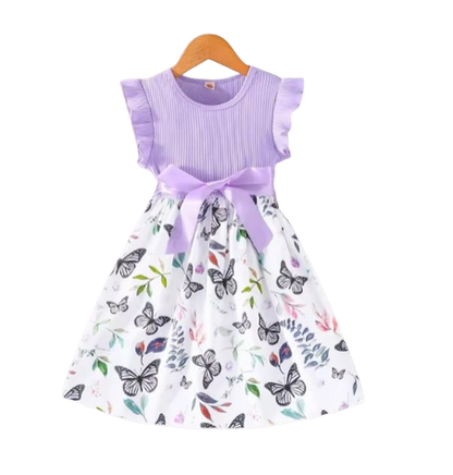 The Natalie - Baby Girl Ruffled Sleeve Butterfly Floral Tulle Cute Princess Formal Dresses with Belt