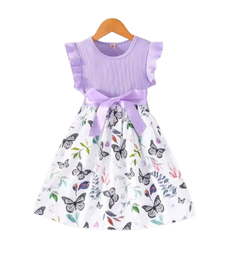 The Natalie - Baby Girl Ruffled Sleeve Butterfly Floral Tulle Cute Princess Formal Dresses with Belt