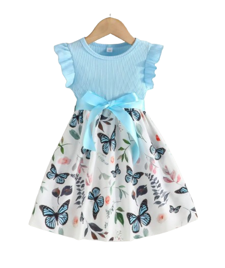 The Natalie - Baby Girl Ruffled Sleeve Butterfly Floral Tulle Cute Princess Formal Dresses with Belt