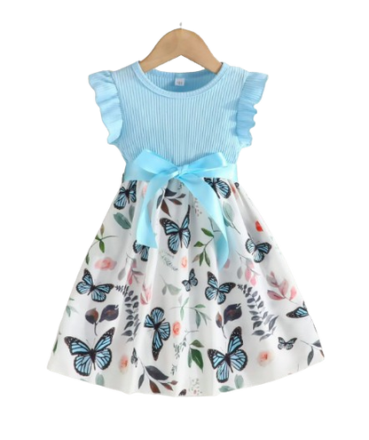 The Natalie - Baby Girl Ruffled Sleeve Butterfly Floral Tulle Cute Princess Formal Dresses with Belt