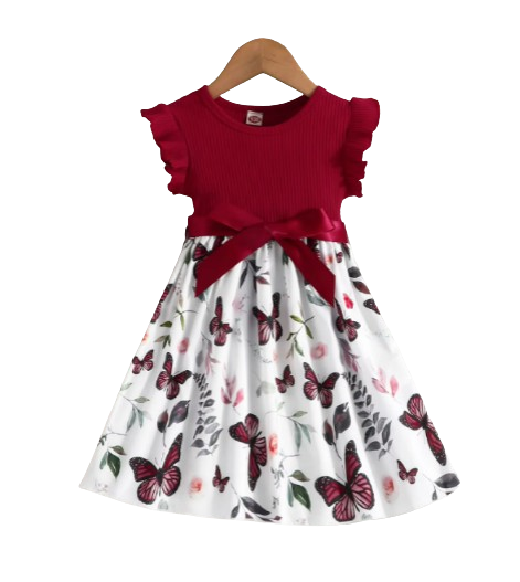 The Natalie - Baby Girl Ruffled Sleeve Butterfly Floral Tulle Cute Princess Formal Dresses with Belt