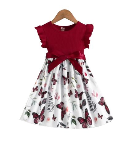 The Natalie - Baby Girl Ruffled Sleeve Butterfly Floral Tulle Cute Princess Formal Dresses with Belt