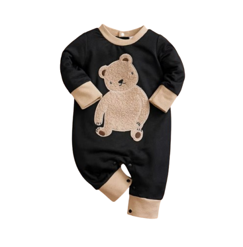 The Nathan - Baby Boy Teddy Bear Short Plush Embroidery Long Sleeve Jumpsuits