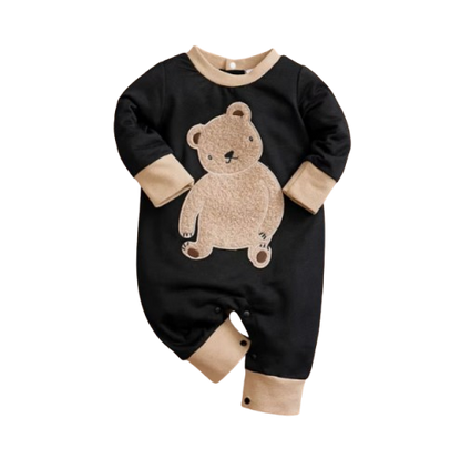 The Nathan - Baby Boy Teddy Bear Short Plush Embroidery Long Sleeve Jumpsuits