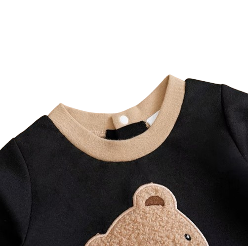 The Nathan - Baby Boy Teddy Bear Short Plush Embroidery Long Sleeve Jumpsuits