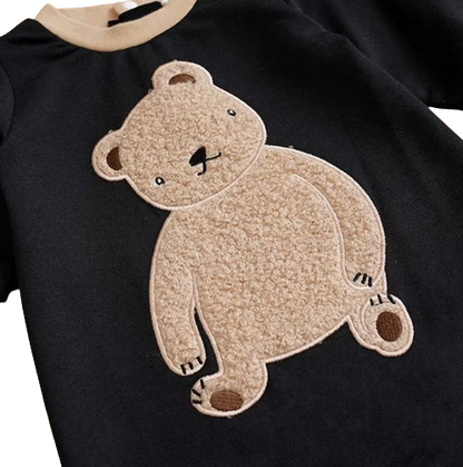 The Nathan - Baby Boy Teddy Bear Short Plush Embroidery Long Sleeve Jumpsuits