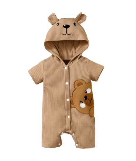 The Nicolas - Baby Boy Brown Bear Print Hoodie Jumpsuit