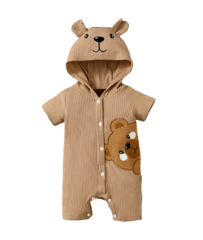 The Nicolas - Baby Boy Brown Bear Print Hoodie Jumpsuit