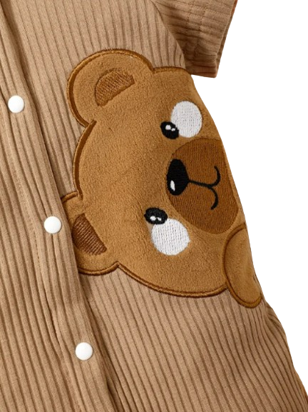 The Nicolas - Baby Boy Brown Bear Print Hoodie Jumpsuit