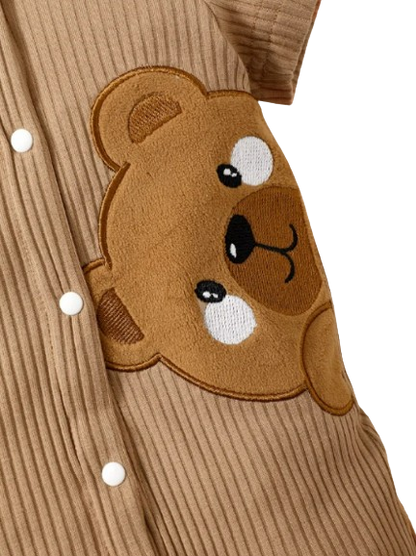 The Nicolas - Baby Boy Brown Bear Print Hoodie Jumpsuit