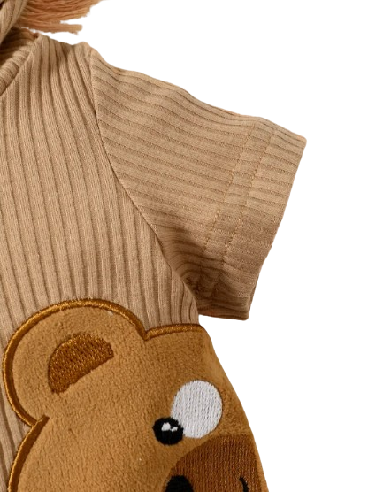 The Nicolas - Baby Boy Brown Bear Print Hoodie Jumpsuit