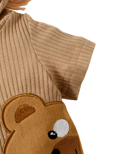 The Nicolas - Baby Boy Brown Bear Print Hoodie Jumpsuit