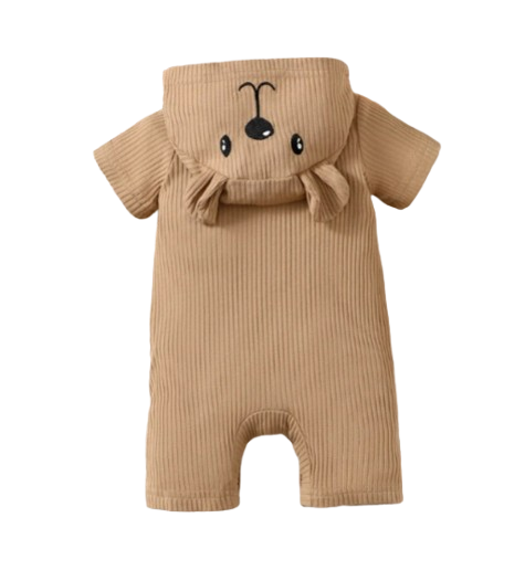 The Nicolas - Baby Boy Brown Bear Print Hoodie Jumpsuit