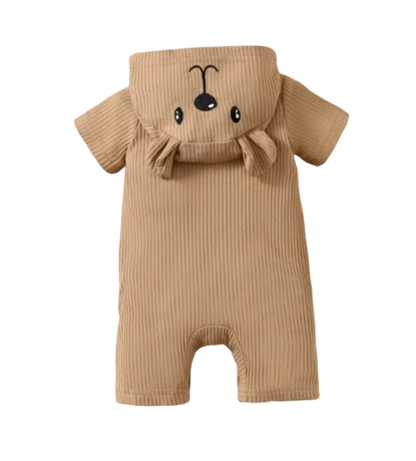 The Nicolas - Baby Boy Brown Bear Print Hoodie Jumpsuit